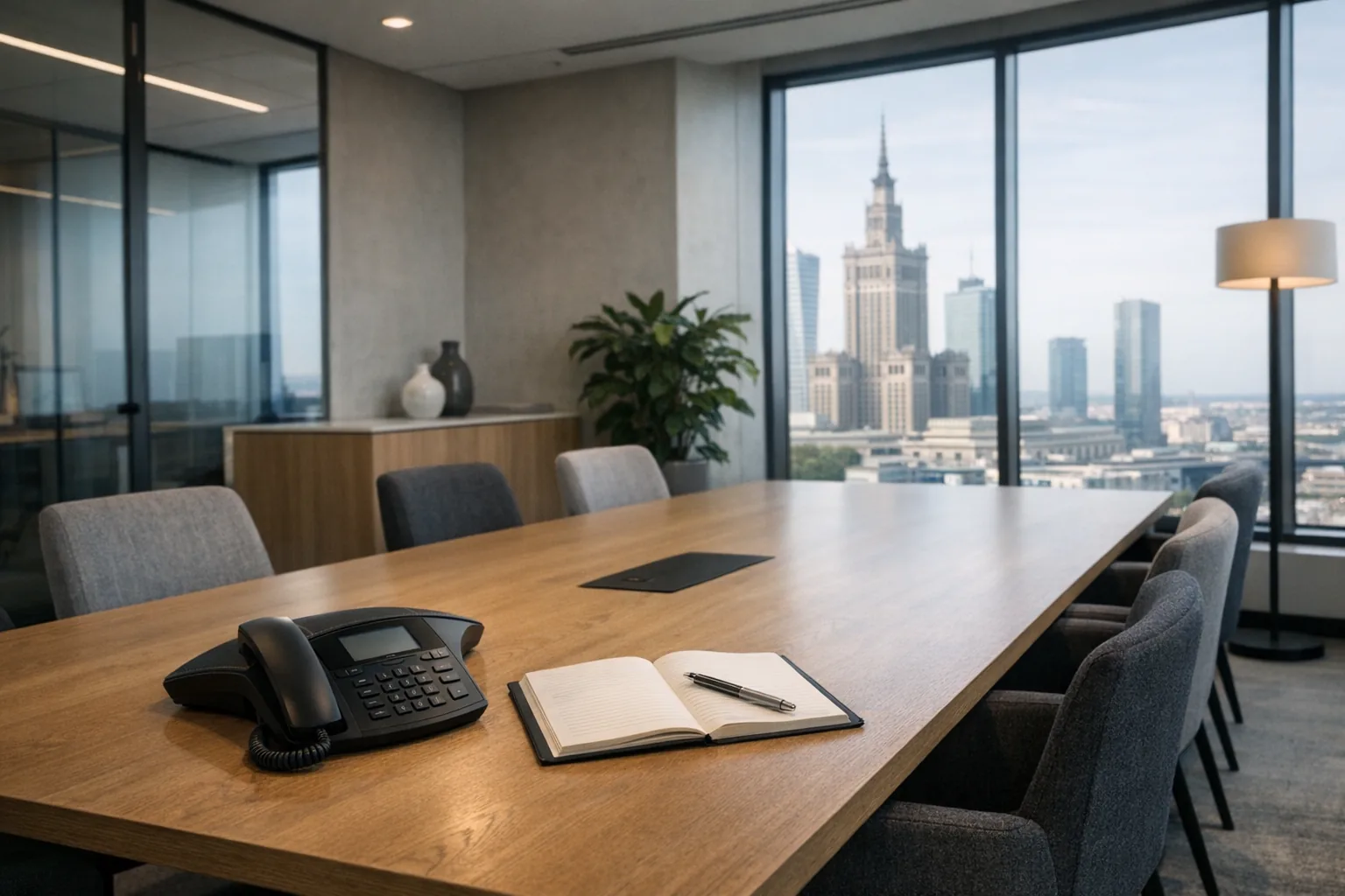 Nowoczesna przestrzeń biurowa do kontaktu biznesowego bez ludzi